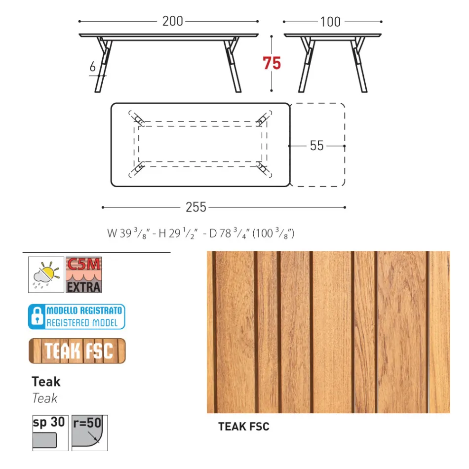 Varaschin Link moderne design udtrækbart havebord, H 73,2 cm Viadurini