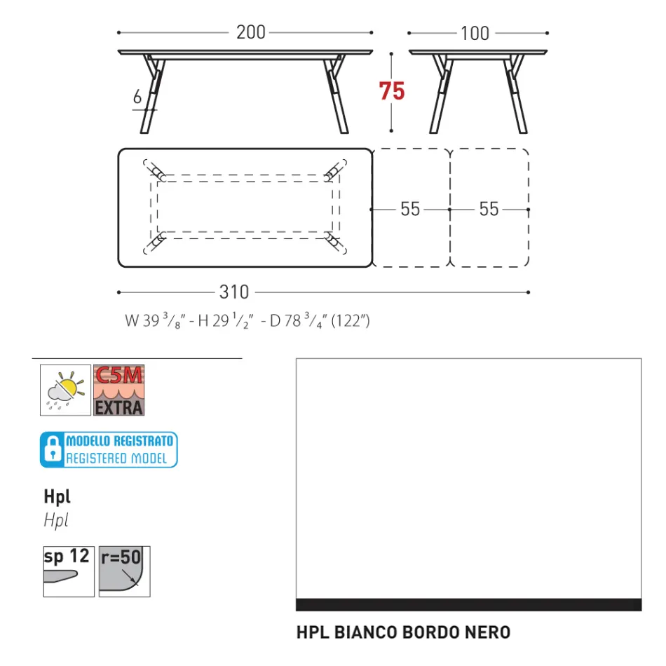 Varaschin Link moderne design udtrækbart havebord, H 73,2 cm Viadurini