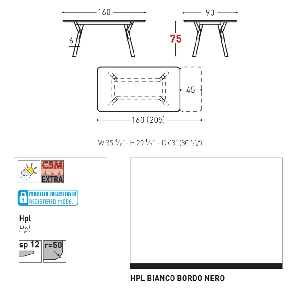 Varaschin Link moderne design udtrækbart havebord, H 73,2 cm Viadurini