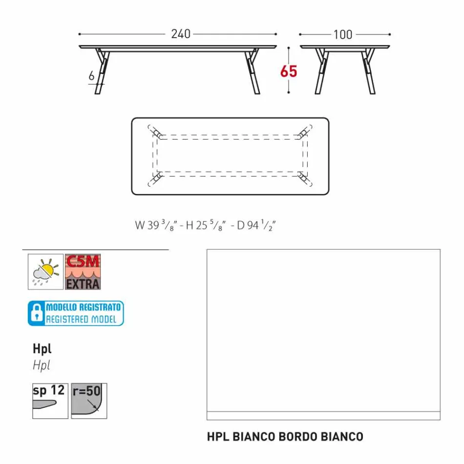 Varaschin Link havebord med teak træ ben, H 65 cm Viadurini