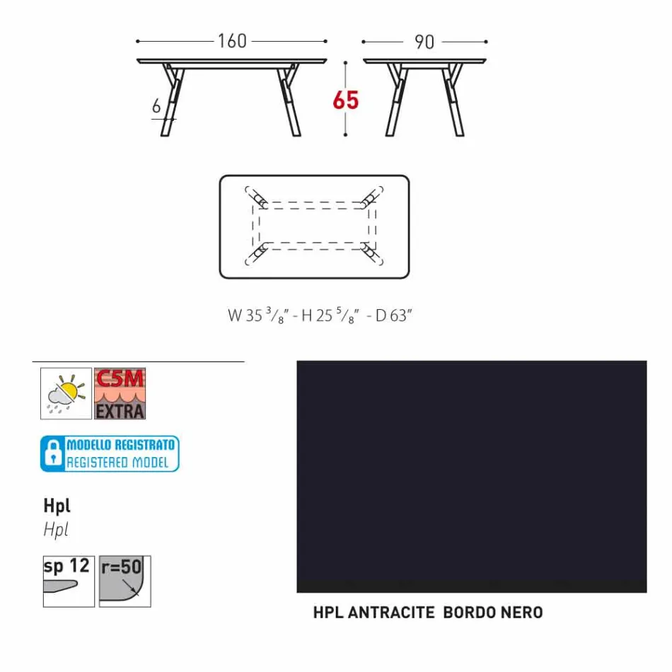 Varaschin Link havebord med teak træ ben, H 65 cm Viadurini
