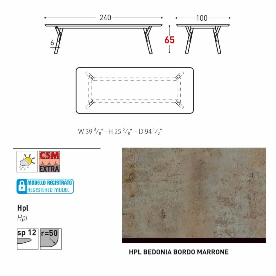 Varaschin Link havebord med teak træ ben, H 65 cm Viadurini