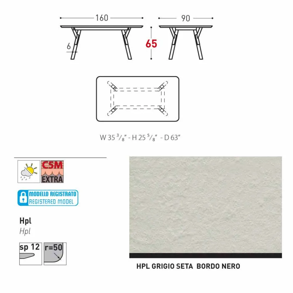 Varaschin Link havebord med teak træ ben, H 65 cm Viadurini
