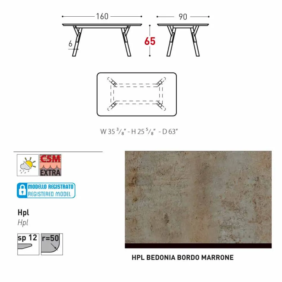 Varaschin Link havebord med teak træ ben, H 65 cm Viadurini