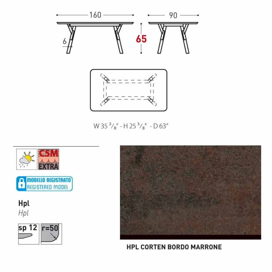 Varaschin Link havebord med teak træ ben, H 65 cm Viadurini