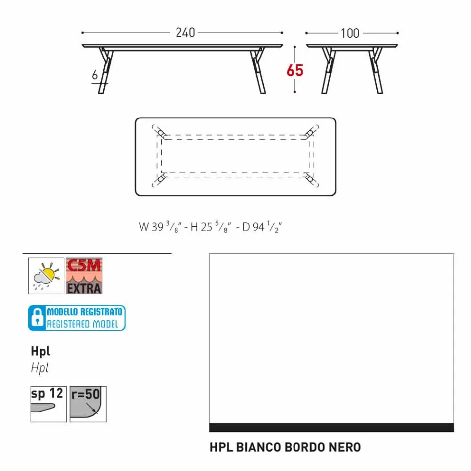 Varaschin Link havebord med teak træ ben, H 65 cm Viadurini