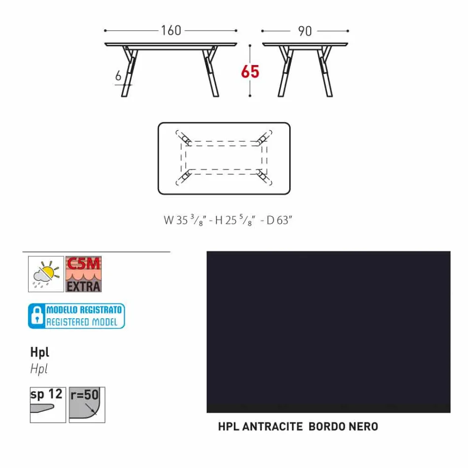 Varaschin Link havebord med teak træ ben, H 75 cm Viadurini