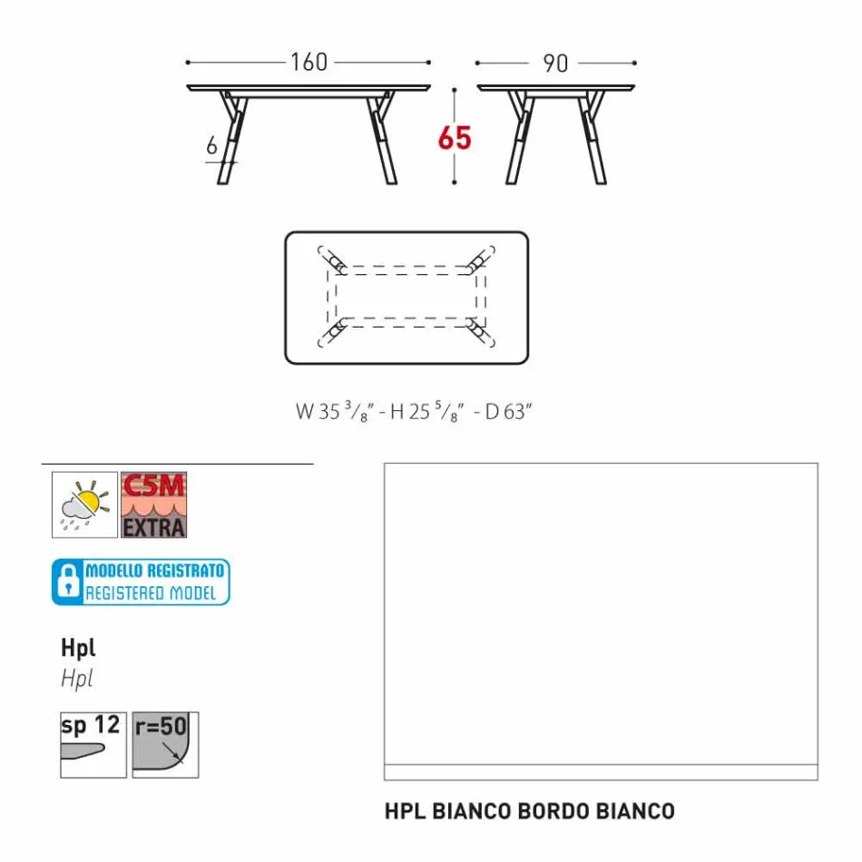 Varaschin Link havebord med teak træ ben, H 75 cm Viadurini