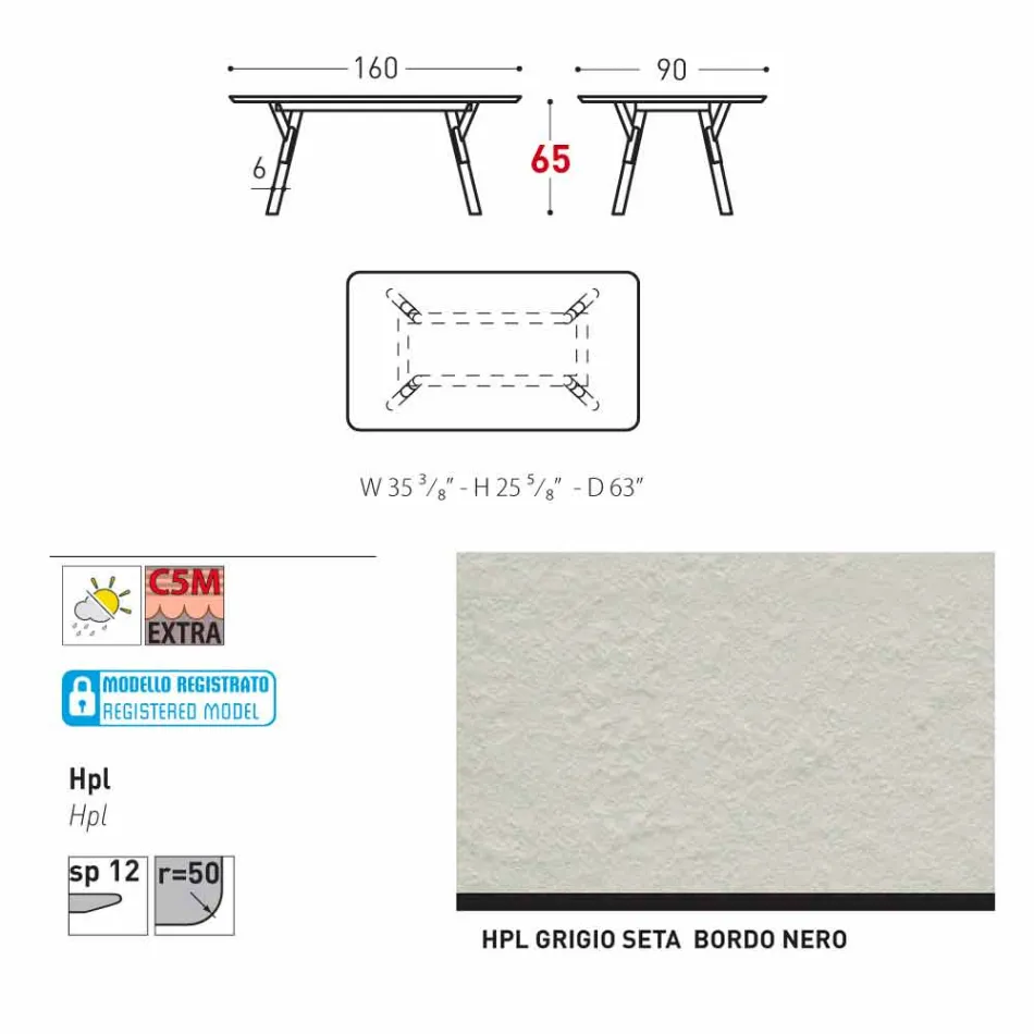 Varaschin Link havebord med teak træ ben, H 75 cm Viadurini