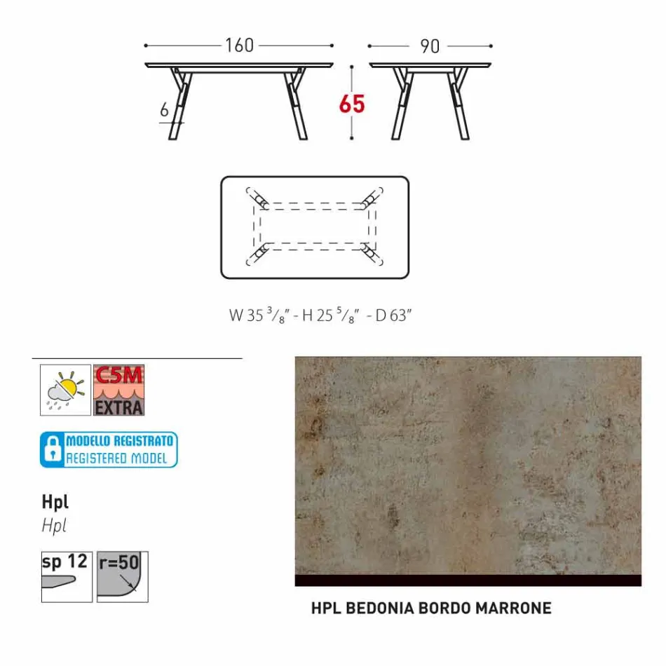 Varaschin Link havebord med teak træ ben, H 75 cm Viadurini