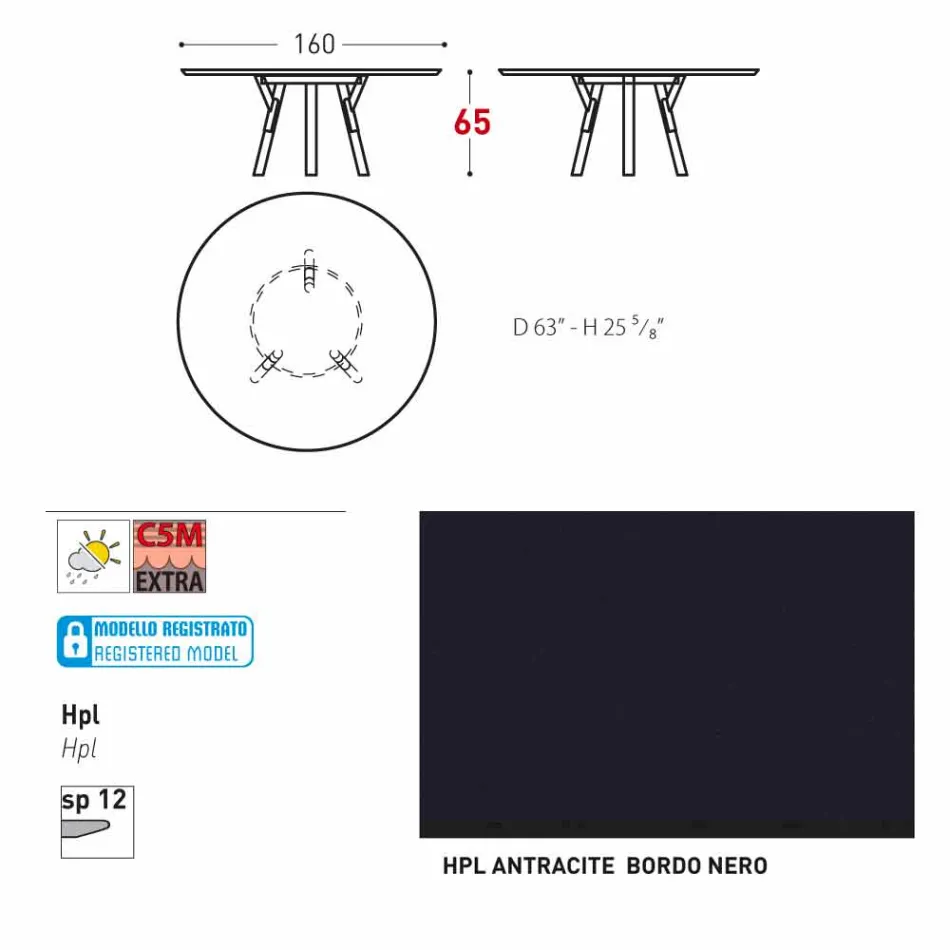 Varaschin link Runde udendørs bord med ben af ​​teaktræ, H 65cm Viadurini