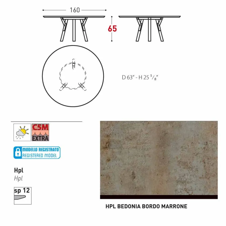 Varaschin link Runde udendørs bord med ben af ​​teaktræ, H 65cm Viadurini