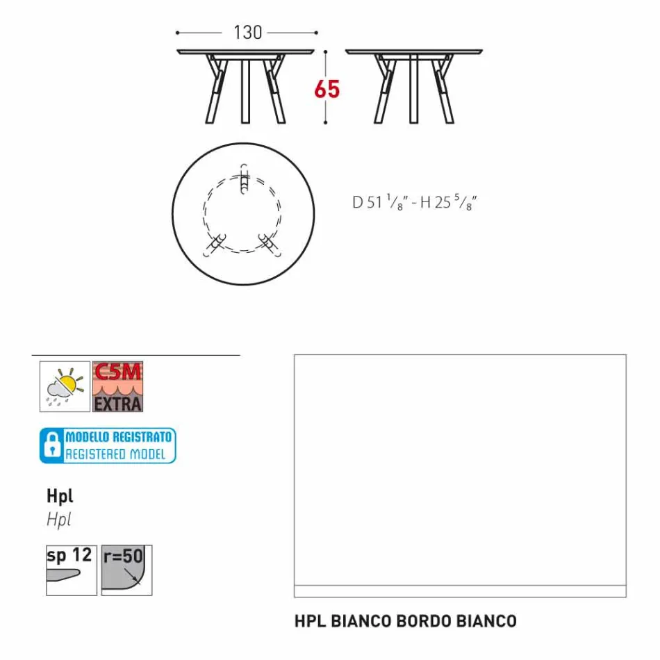 Varaschin link Runde udendørs bord med ben af ​​teaktræ, H 65cm Viadurini