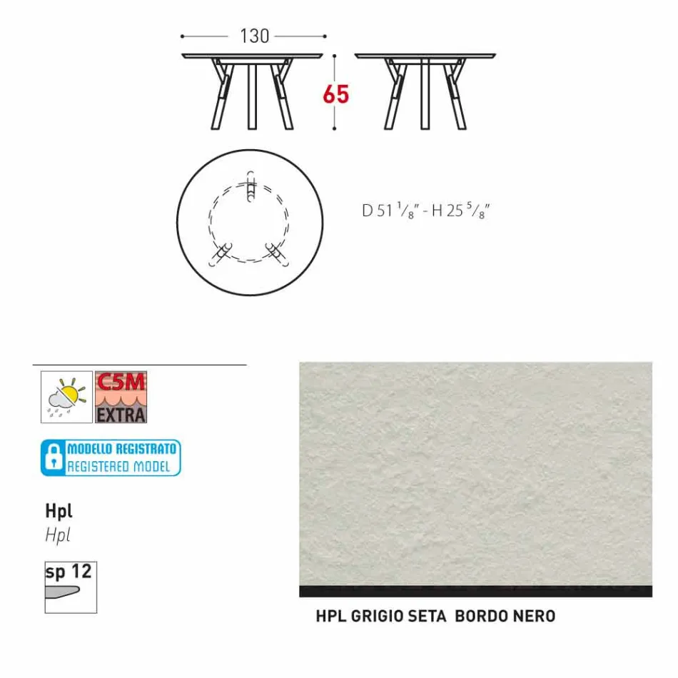 Varaschin link Runde udendørs bord med ben af ​​teaktræ, H 65cm Viadurini