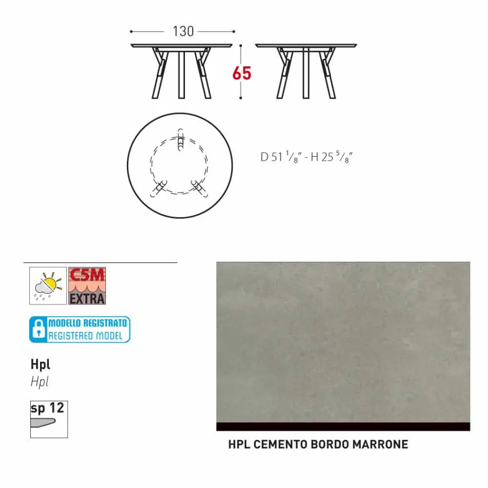 Varaschin link Runde udendørs bord med ben af ​​teaktræ, H 65cm Viadurini