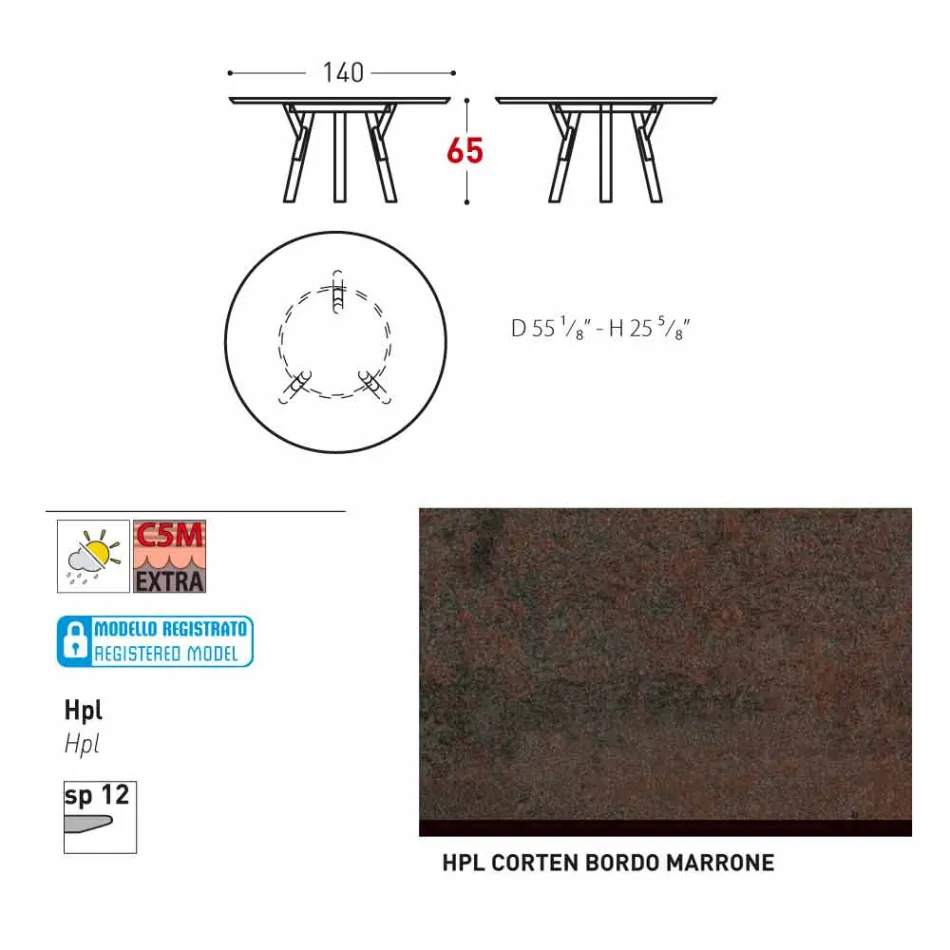 Varaschin link Runde udendørs bord med ben af ​​teaktræ, H 65cm Viadurini