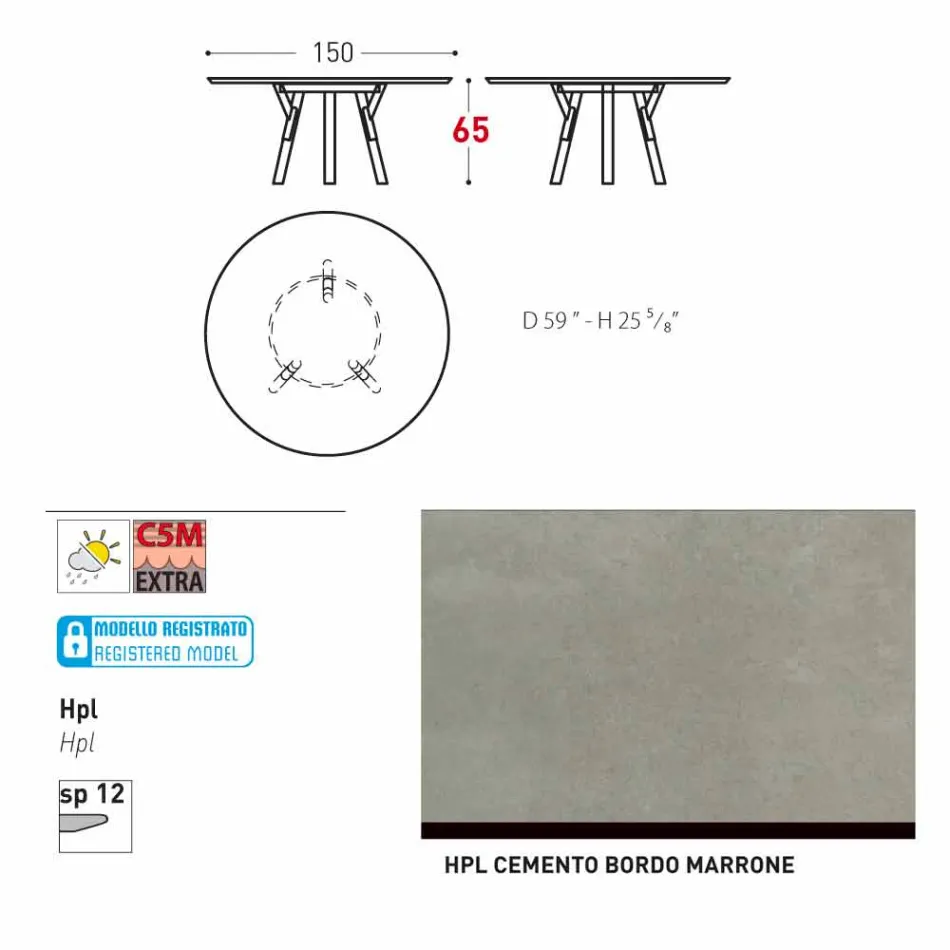 Varaschin Links Rundt bord til indendørs / udendørs moderne design, H 65 cm Viadurini