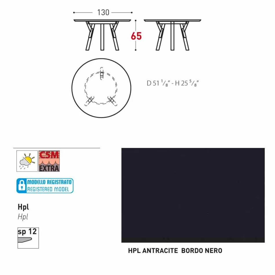 Varaschin Links Rundt bord til indendørs / udendørs moderne design, H 65 cm Viadurini