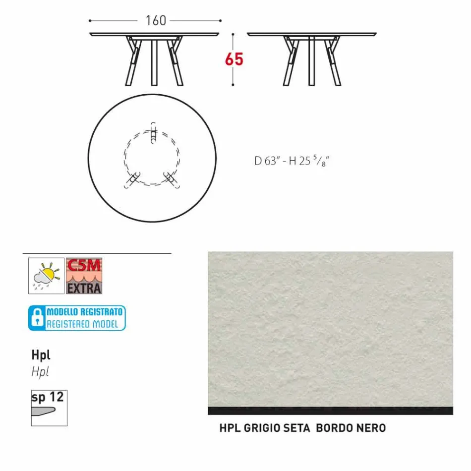Varaschin Links Rundt bord til indendørs / udendørs moderne design, H 65 cm Viadurini