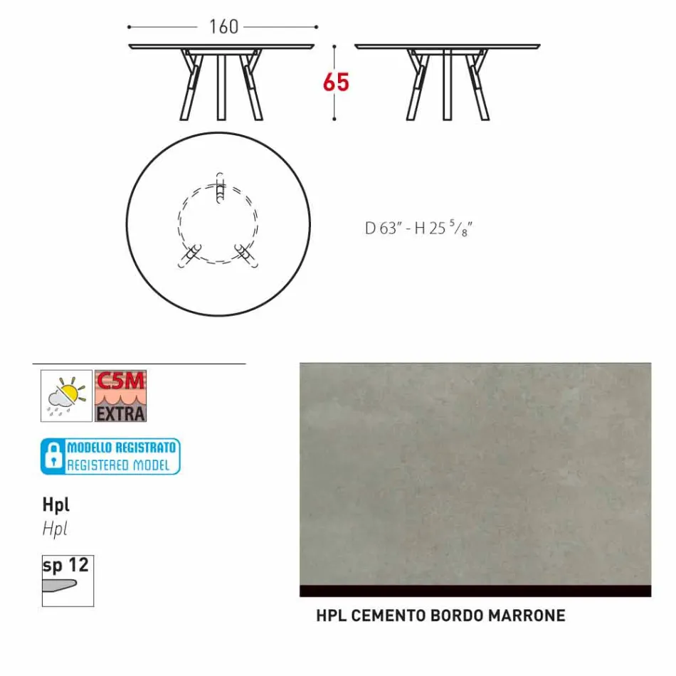 Varaschin Links Rundt bord til indendørs / udendørs moderne design, H 65 cm Viadurini