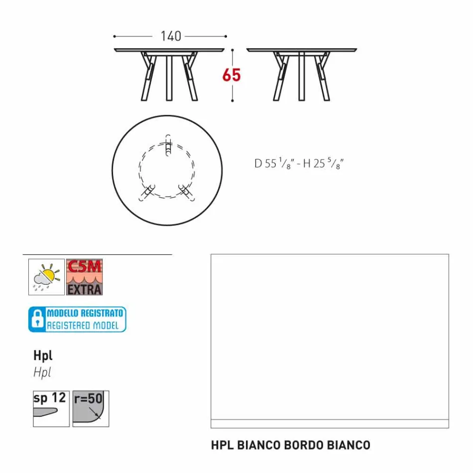Varaschin Links Rundt bord til indendørs / udendørs moderne design, H 65 cm Viadurini