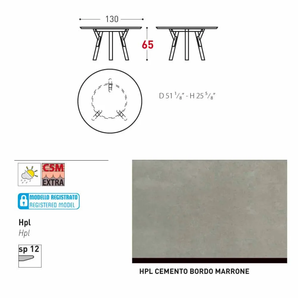 Varaschin Links Rundt bord til indendørs / udendørs moderne design, H 65 cm Viadurini