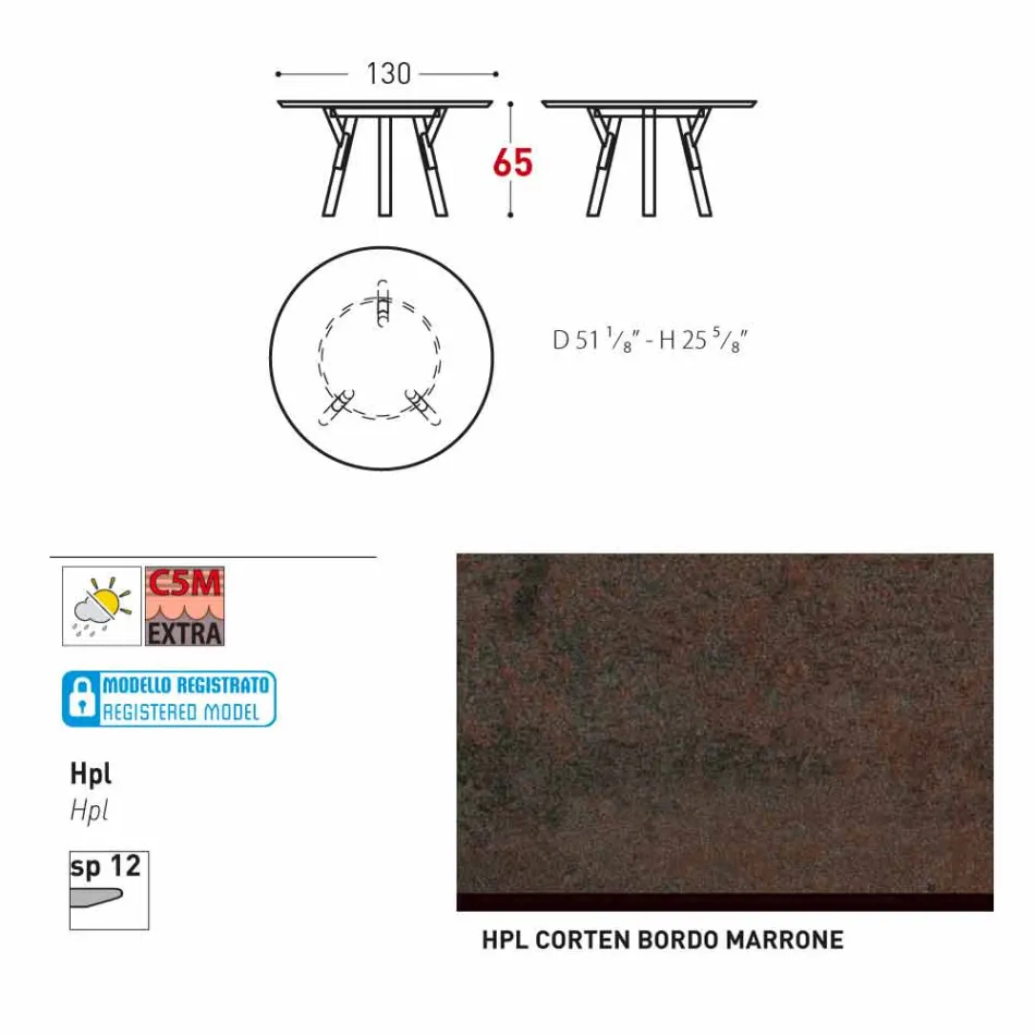 Varaschin Links Rundt bord til indendørs / udendørs moderne design, H 65 cm Viadurini