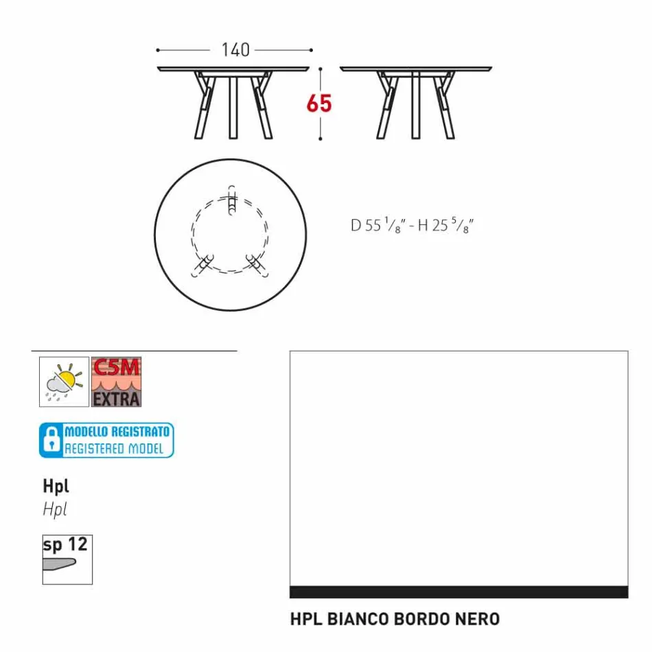 Varaschin Links Rundt bord til indendørs / udendørs moderne design, H 65 cm Viadurini