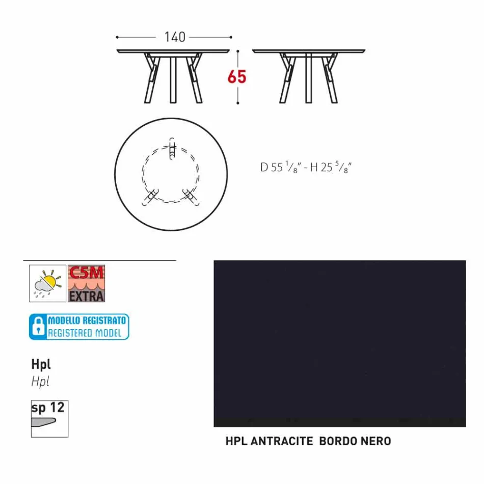 Varaschin Links Rundt bord til indendørs / udendørs moderne design, H 65 cm Viadurini