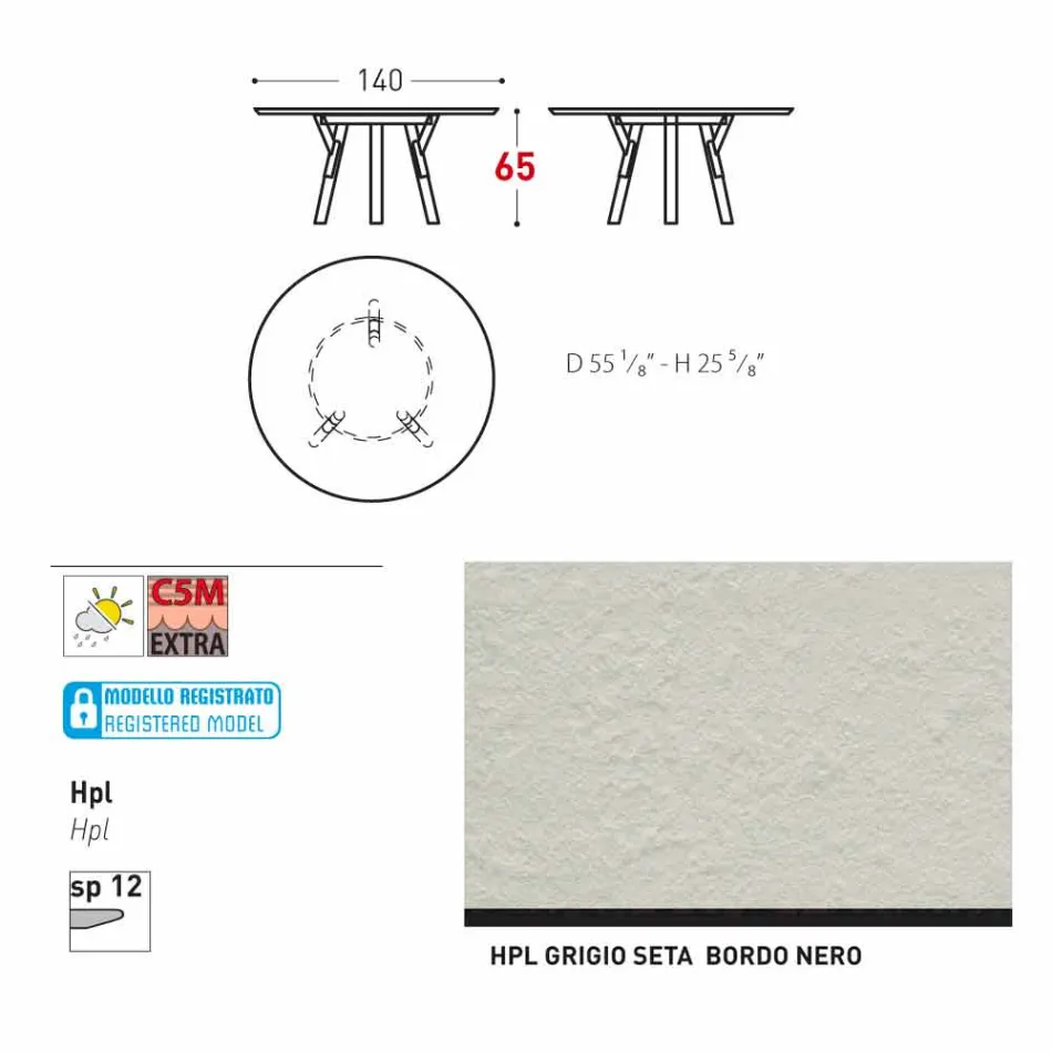 Varaschin Links Rundt bord til indendørs / udendørs moderne design, H 65 cm Viadurini