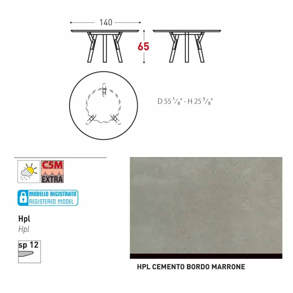 Varaschin Links Rundt bord til indendørs / udendørs moderne design, H 65 cm Viadurini