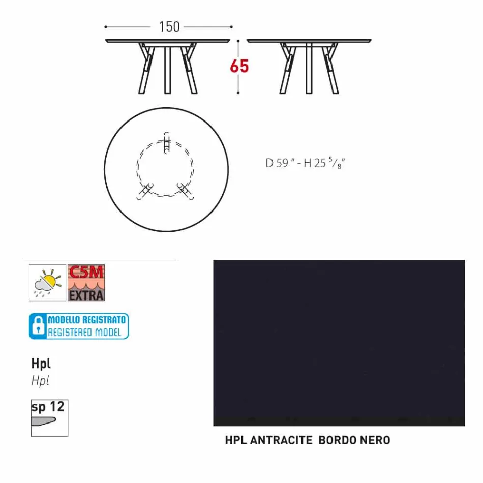 Varaschin Links Rundt bord til indendørs / udendørs moderne design, H 65 cm Viadurini