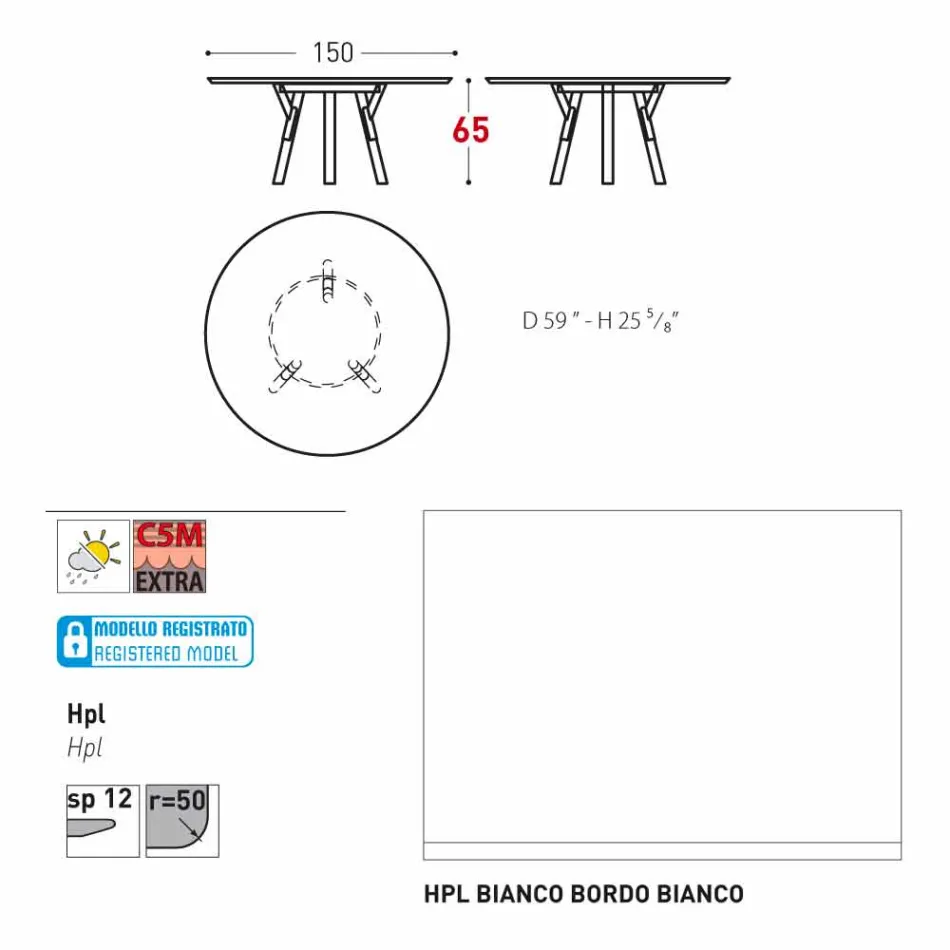 Varaschin Links Rundt bord til indendørs / udendørs moderne design, H 65 cm Viadurini