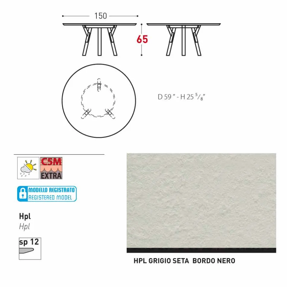 Varaschin Links Rundt bord til indendørs / udendørs moderne design, H 65 cm Viadurini
