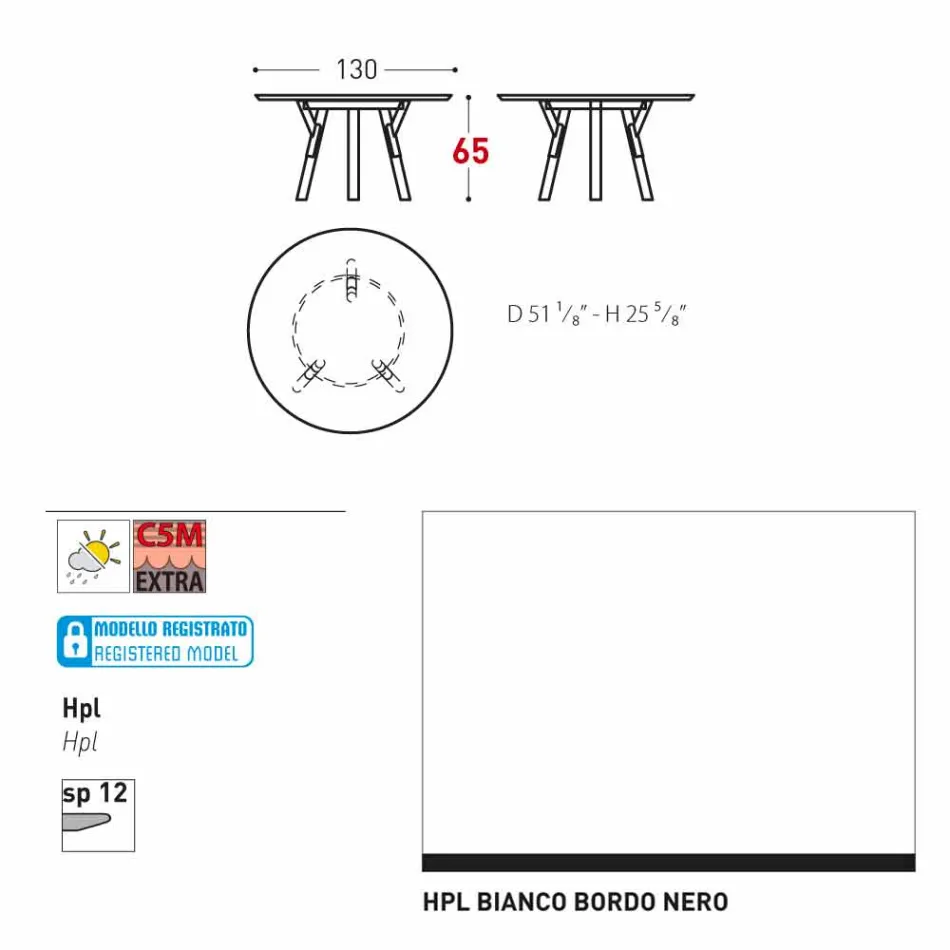 Varaschin Links Rundt bord til indendørs / udendørs moderne design, H 65 cm Viadurini