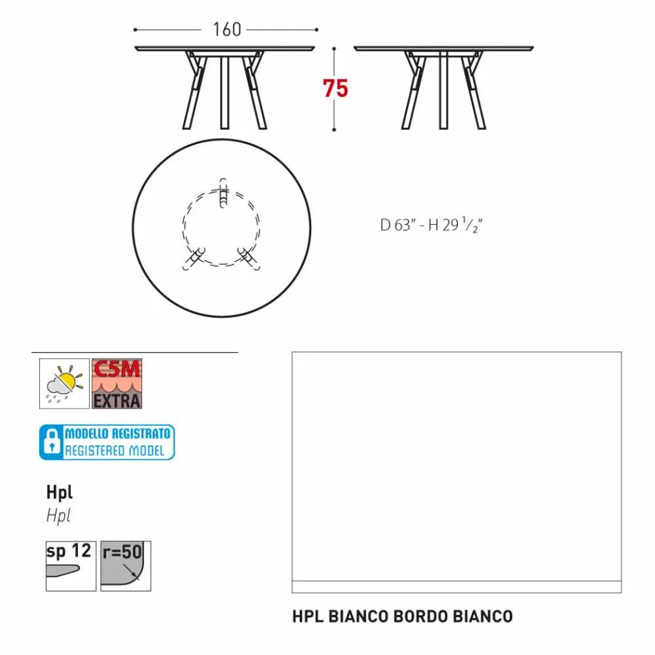 Varaschin links rundt havebord med ben af ​​teaktræ, H 75cm Viadurini