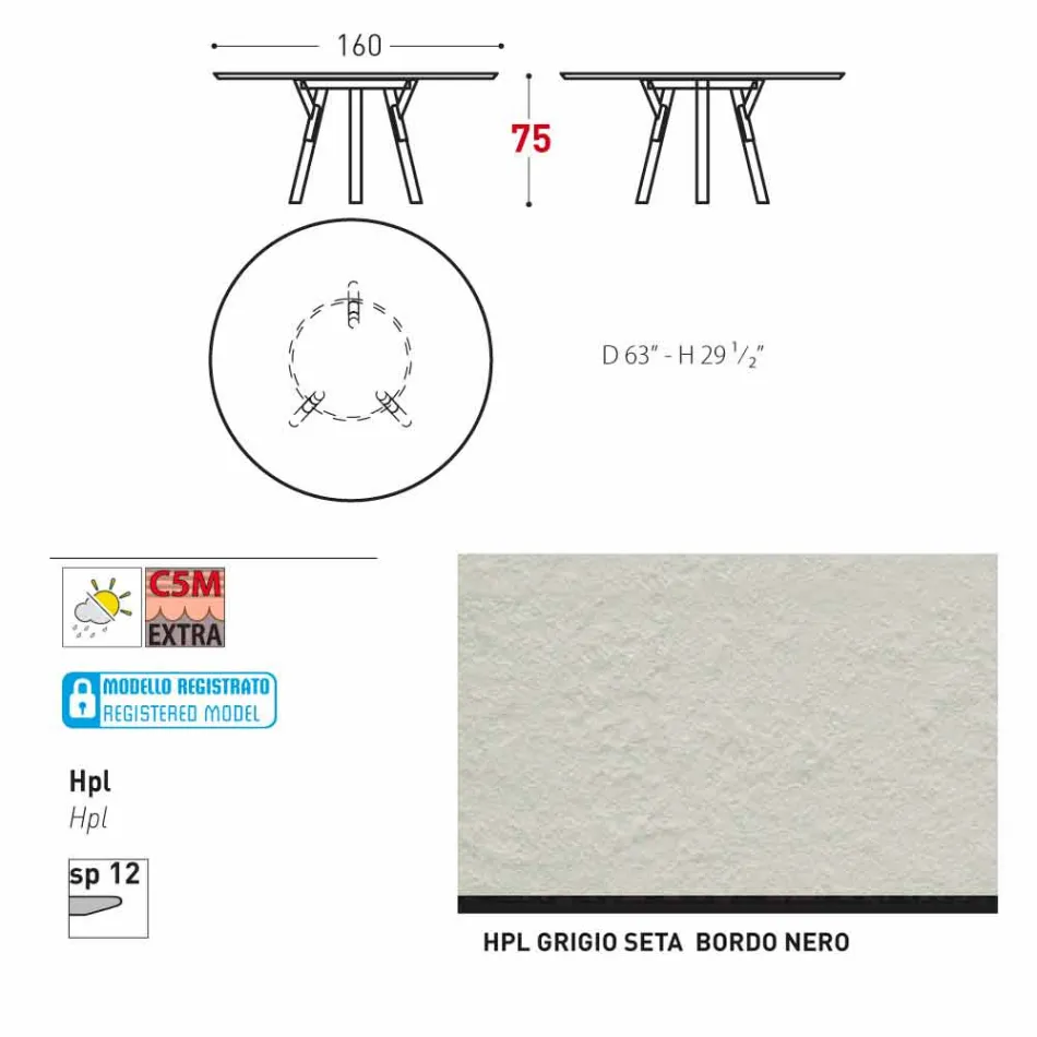 Varaschin links rundt havebord med ben af ​​teaktræ, H 75cm Viadurini