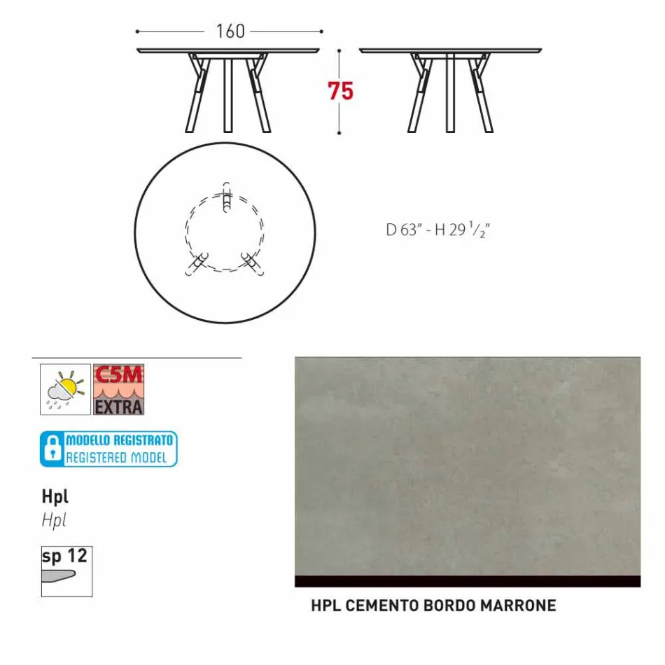 Varaschin links rundt havebord med ben af ​​teaktræ, H 75cm Viadurini