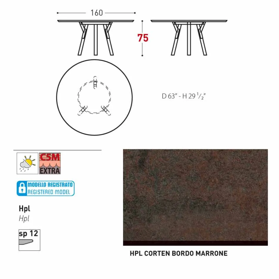 Varaschin links rundt havebord med ben af ​​teaktræ, H 75cm Viadurini