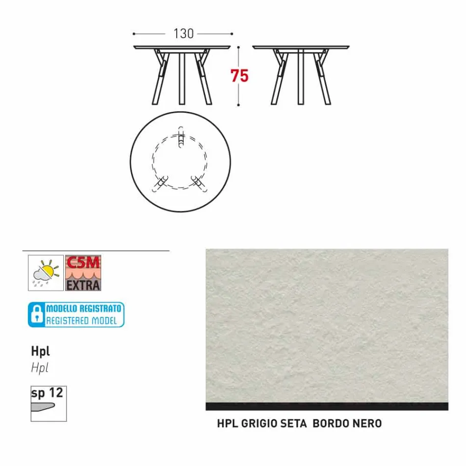 Varaschin links rundt havebord med ben af ​​teaktræ, H 75cm Viadurini