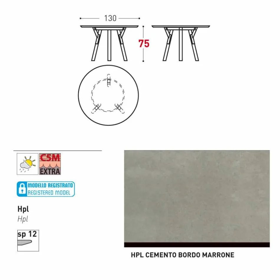 Varaschin links rundt havebord med ben af ​​teaktræ, H 75cm Viadurini