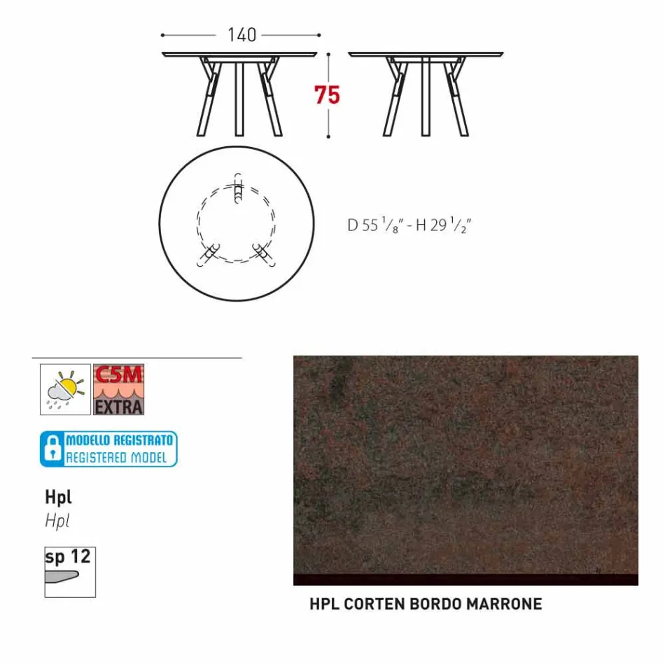 Varaschin links rundt havebord med ben af ​​teaktræ, H 75cm Viadurini