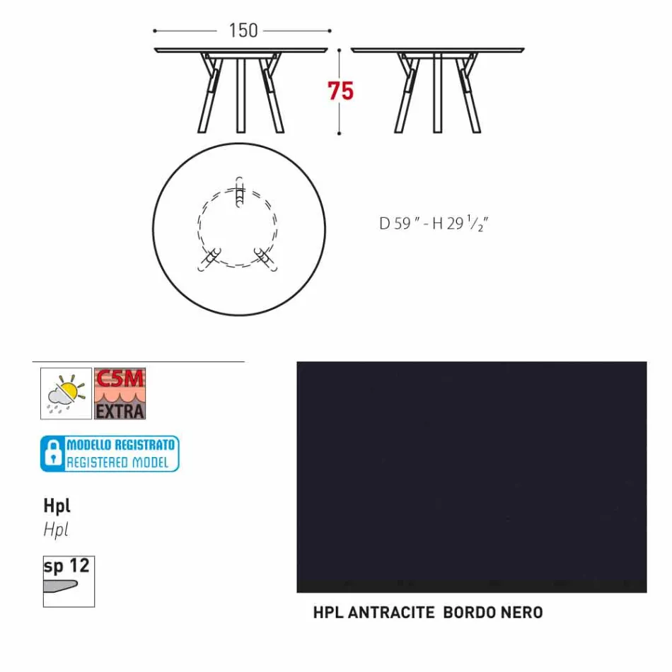 Varaschin links rundt havebord med ben af ​​teaktræ, H 75cm Viadurini
