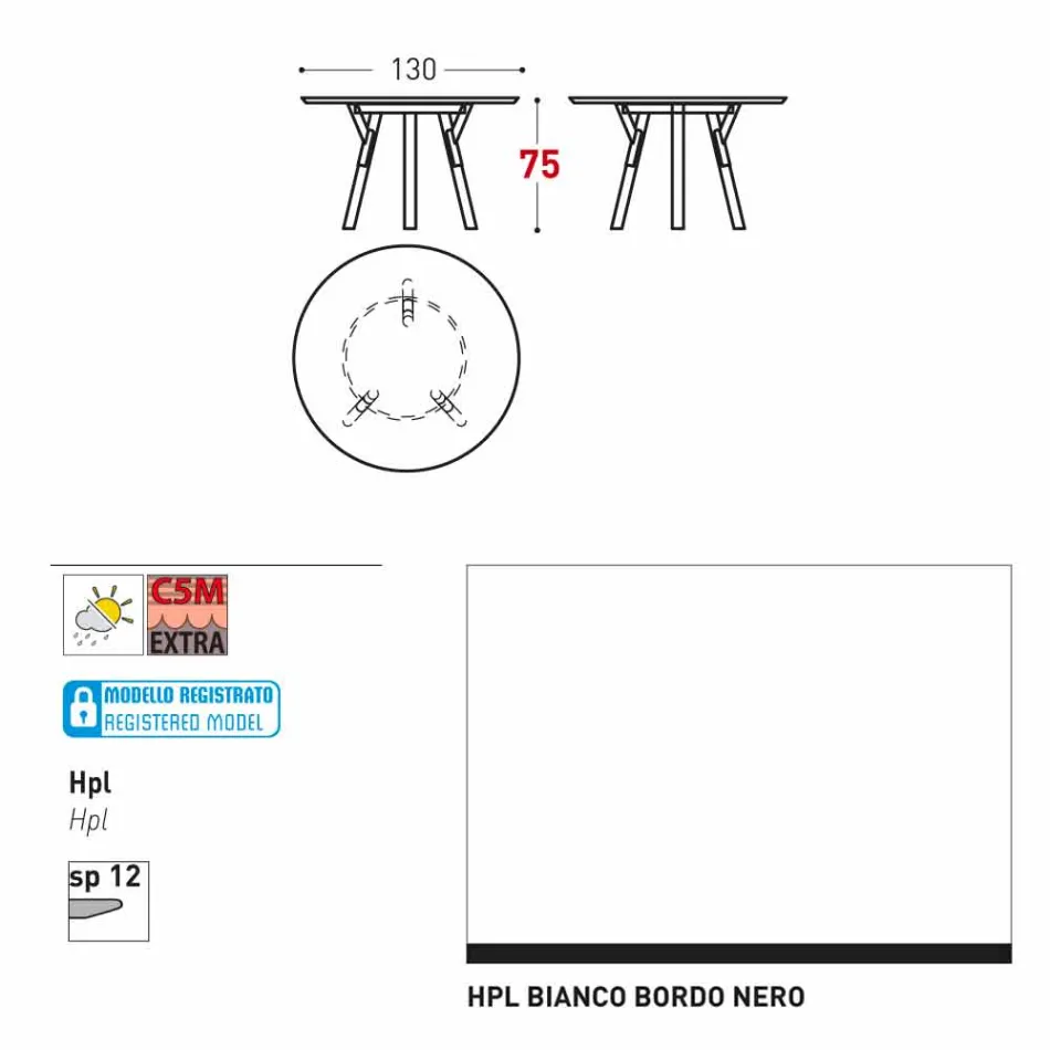 Varaschin links rundt havebord med ben af ​​teaktræ, H 75cm Viadurini