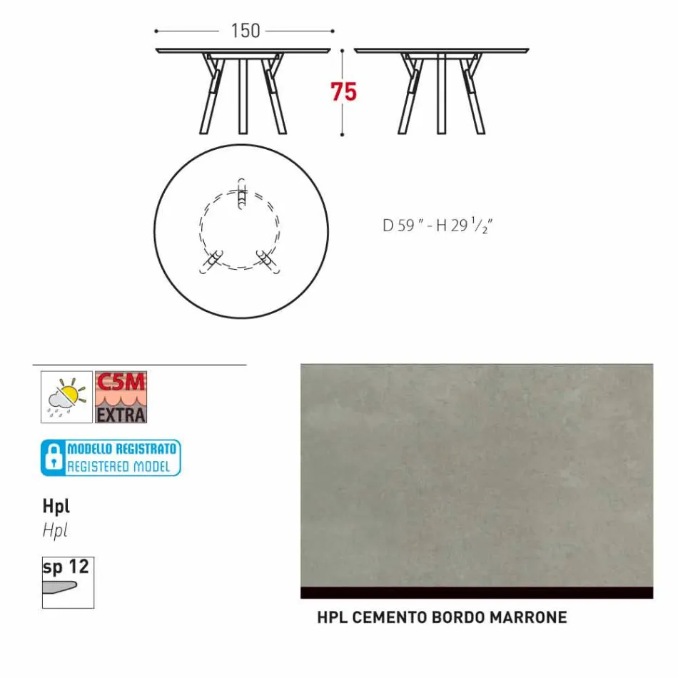 Varaschin Links Rundt bord moderne design haven, H 75 cm Viadurini