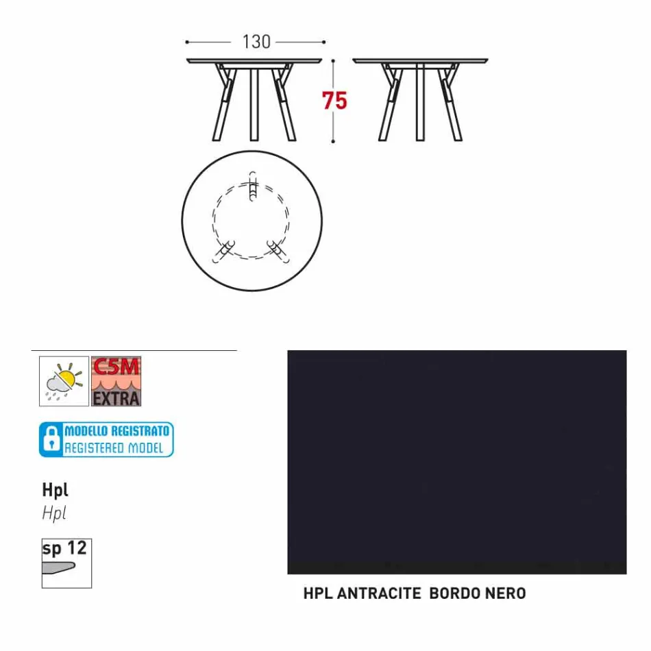 Varaschin Links Rundt bord moderne design haven, H 75 cm Viadurini