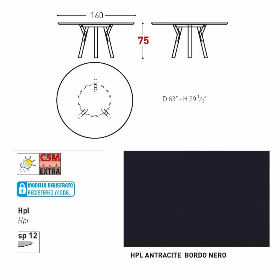 Varaschin Links Rundt bord moderne design haven, H 75 cm Viadurini