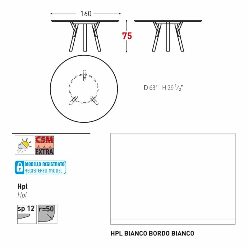 Varaschin Links Rundt bord moderne design haven, H 75 cm Viadurini