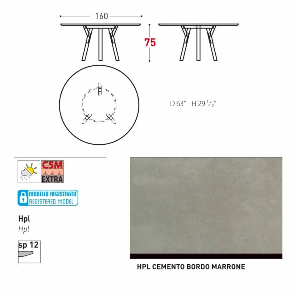 Varaschin Links Rundt bord moderne design haven, H 75 cm Viadurini