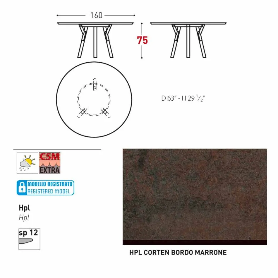 Varaschin Links Rundt bord moderne design haven, H 75 cm Viadurini